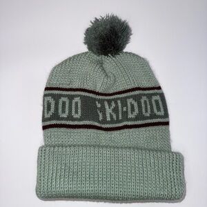 Vintage Ski-Doo Green striped Knit Pom-Pom Beanie / Toque Unisex Kids